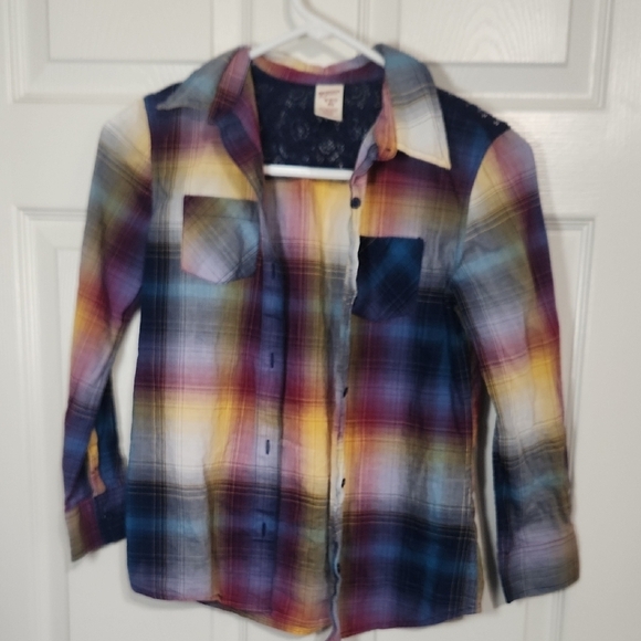Arizona Jean Company Vibrant Blue and Purple Plaid Button Down - Picture 1 of 5